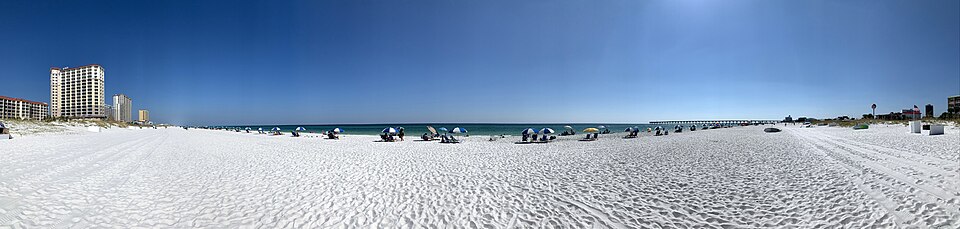 White sand and Gulf water at Pensacola Beach, Florida